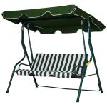 Outsunny 3 Seater Canopy Swing Chair Outdoor Garden Bench with Sun Cover Metal Frame - Green Stripes