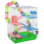 Pawhut 5 Tier Hamster Cage Carrier Habitat Small Animal House with Exercise Wheels Tunnel Tube Water Bottle Dishes House Ladder for Dwarf Mice, Green