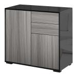 HOMCOM High Gloss Sideboard Push-Open Design with 2 Drawer for Living Room, Bedroom, Light Grey and Black