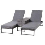 Outsunny 3 Piece Rattan Wicker Adjustable Chaise Lounge Chair with Cushions Set- Black/Cream White(c-1)