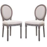 HOMCOM Set of 2 Dinning Chairs Vintage French Wood Frame Legs White Brush Curved Back Ivory White