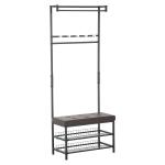HOMCOM Coat Rack Entryway Coat Hanging Hat Bags Hook Storage Hallway Storage Shelf Footrest Bench Metal Multi Purpose
