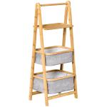 HOMCOM Ladder Storage Shelf 3-Tier Foldable Organizer Shelves Lightweight Space Saver for Living Room, Bedroom, Kitchen, Balcony