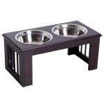 PawHut Stainless Steel Raised Dog Feeding Bowls with Stand for Small Dogs Elevated Twin Pet Bowls Water Food Feeder 58.4L x 30.5W x 25.4H cm - Brown