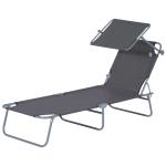 Outsunny Reclining Chair Folding Lounger Seat with Sun Shade Awning Beach Garden Outdoor Patio Recliner Adjustable (Grey)