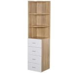 HOMCOM Multi-Layer Modern Corner Bookcase w/ 3 Open Shelf 4 Drawer Floor Standing Home Office Storage Furniture Shelving