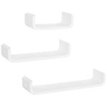 HOMCOM U Shape Shelf Set of 3 Floating Wall Mounted Modern White 3pc