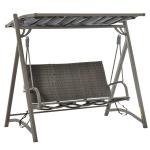 Outsunny 3-Seater Porch Swing Chair Outdoor Patio Bench for Deck with Adjustable Canopy, Padded Sling Fabric Seat(c-3)