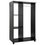 HOMCOM Open Wardrobe with Hanging Rail and Storage Shelves w/Wheels Bedroom- Black
