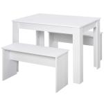 HOMCOM Kitchen Dining Table and 2 Benches Set, Table and Chairs Set for Limited Space, White(c-3)