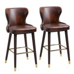 HOMCOM 2 Pieces Home Luxury Counter-Height Bar Chair, European Style,Brown and Golden