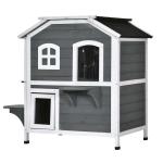 PawHut Wooden Cat House Condos Cat Cave Pet Shelter 2 Floor Villa Outdoor Furniture Grey