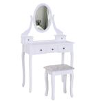 HOMCOM Dressing Table Vanity Set Vintage Desk Stool Mirror Makeup Furniture Shabby Chic Style Jewelry Cosmetic Storage 5 Drawers - White