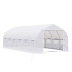 Outsunny Invernadero de Túnel 595x300x200 cm Invernadero de Jardín Grande con 12 Ventanas y Puerta Enrollable con Cremallera para Cultivo Plantas Blanco