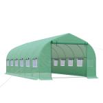 Outsunny Invernadero de Túnel 595x300x200 cm Invernadero de Jardín Grande con 12 Ventanas y Puerta Enrollable con Cremallera para Cultivo Plantas Verde