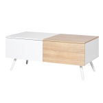 HOMCOM Table basse rectangulaire 2 tiroirs coulissants métal MDF blanc bois clair