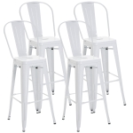 Homcom Lot de 4 tabourets de bar industriel avec dossier hauteur assise 76,5 cm métal blanc