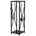 Outsunny Serviteur de cheminée colonne - porte bûches - range bûches multi accessoires dim. 34L x 34l x 111H cm acier noir