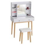 HOMCOM Coiffeuse design scandinave multi-rangements miroir coulissant tabouret blanc pin clair
