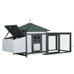 PawHut Poulailler en Bois Vert et Blanc 196 x 74 x 98 cm