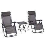 Outsunny Lot de 2 chaises longues pliables avec table basse