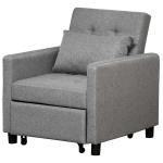 HOMCOM Sofá Cama Individual Sillón con Respaldo Reclinable Cojín desenfundable Asiento Acolchado y 4 Ruedas 69x82,5x84 cm Gris
