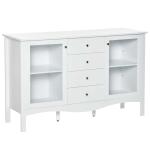 HOMCOM Aparador Buffet de Cocina Alacena de Almacenaje con Botellero Cajón Estante Abierto y 2 Armarios con Puertas de Cristal Moderno para Comedor 100x33x80 cm Blanco(c-2)