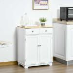 HOMCOM Kitchen Floor Cabinet Side Storage Cupboard Multi-use Sideboard Table with Solid Wood Top, Adjustable Shelf,Drawer for Dining Room, Living Room,Hallway