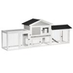 PawHut 2 Tier Wooden Rabbit Hutch Small Pet House Bunny Run Cage with Pull Out Tray Ramps Lockable Doors Large Run Area Asphalt Roof for Outdoor Grey