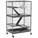 PawHut Valla Metálica para Paqueños Animales Montaje DIY Parque Desmontable con 3 Niveles 4 Puertas Grandes 6 Bandejas Extraíbles 111x75x119 cm Negro(c-2)