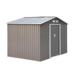 Outsunny 9 x 6FT Outdoor Garden Roofed Metal Storage Shed Tool Box with Foundation Ventilation & Doors, Khaki(c-5)