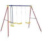 Outsunny Metal Swing Set with 2 Seats Glider A-Frame Stand Adjustable Hanging Rope for Backyard Playground Outdoor Playset for Kid Age 3-5 Years Old 352lbs