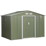 Outsunny 9 x 6FT Outdoor Garden Roofed Metal Storage Shed Tool Box with Foundation Ventilation & Doors, Khaki(c-3)