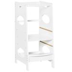 HOMCOM Kids Step Stool Toddler Kitchen Stool Learning Tower with Adjustable Standing Platform for Kids Kitchen Counter White(c-1)