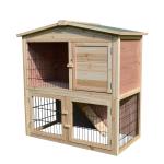 PawHut Wood Two Storey Rabbit Guinea Pig Hutch Small Animal Cage Asphalt Roof w/ Run Box Play Area 98 x 54 x 100 cm