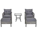 Outsunny 5-Piece Outdoor PE Rattan Wicker Patio All Weather Conversation Sofa Furniture Set with 2 Cushioned Armchair, 2 Ottomans and Coffee Table, Grey
