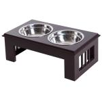 PawHut Raised Dog Bowls Stainless Steel Pet Feeding Bowl Elevated Twin Dog Bowls Water Food Feeder 43.7L x 24W x 15H cm - Brown(c-2)
