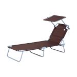 Outsunny Reclining Chair Folding Lounger Seat with Sun Shade Awning Beach Garden Outdoor Patio Recliner Adjustable (Brown)