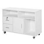 HOMCOM Mobile File Cabinet Home Office Lateral Filing Cabinet, Printer Stand with Open Shelves, Storage Organizer with Lockable Drawer, White