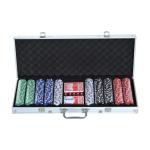 HOMCOM 500PCs Poker Chip Set Casino Games 2 Card Decks, Dealer Button, Dice w/Lockable Aluminum Case