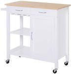 HOMCOM Kitchen Storage Trolley Cart Cupboard Rolling Wheels Shelves Cabinet Island W/ Drawers Towel Rail Wine Glass Rack Pine Wood Worktop White