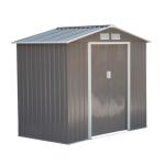 Outsunny Lockable Garden Shed Large Patio Roofed Tool Metal Storage Building Foundation Sheds Box Outdoor Furniture, 7ft x 4ft, Grey