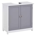 kleankin 60x60cm Retro Under-Sink Storage Cabinet w/ Adjustable Shelf Handles Drain Hole Bathroom Cabinet Space Saver Organiser White Grey