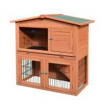 PawHut 2 Tier Wooden Rabbit Hutch Guinea Pig Ferret House Small Animal Cage with Ramp Slide Out Tray 100.5 x 55 x 101 cm