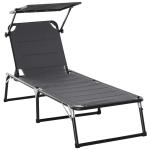 Outsunny Foldable Reclining Sun Lounger with Canopy Lounge Chair Camping Folding Bed Cot 5-Position Adjustable Back for Patio Garden Beach Pool Grey