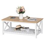 HOMCOM Contemporary X-Design Coffee Table w/ Storage Shelf 4 Legs, 2-Tier Center Table for Living Room Bedroom Office, Sturdy Structure