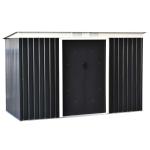 Outsunny 9ft x 4.25ft Corrugated Garden Metal Storage Shed Outdoor Equipment Tool Box with Foundation Ventilation & Doors Dark Grey