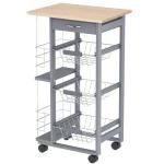 HOMCOM 3-Tier Kitchen Cart Wood Top Movable Trolley with Drawer Baskets Spice Racks