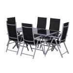 Outsunny Outdoor Patio Garden Texteline Dining Furniture Set with 6 Folding Chairs Plus Table - Black (7-Piece)