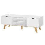 HOMCOM TV Stand Storage Cabinet Media Unit w/Wood Legs Storage Shelves Entertainment Center Modern Living Room Home Furniture White